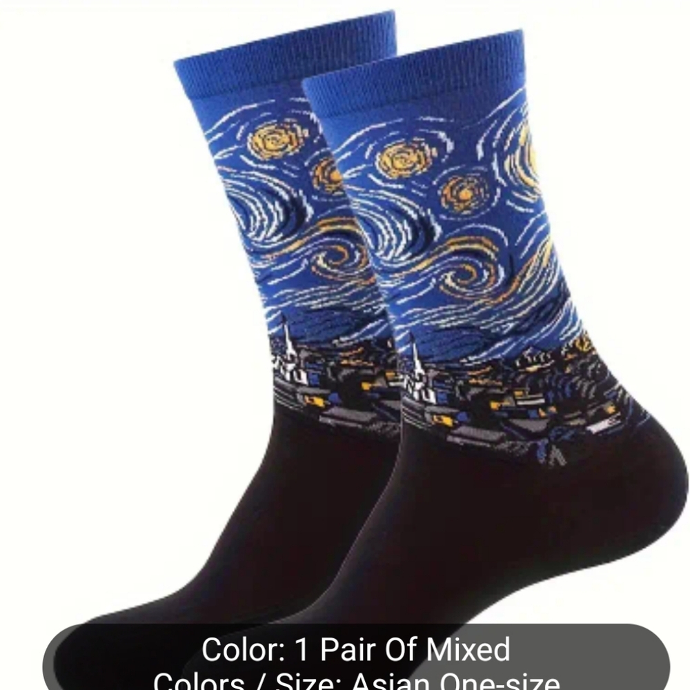 🔴Van Gogh inspired starry nite unisex socks in blue/black one size fits m…
